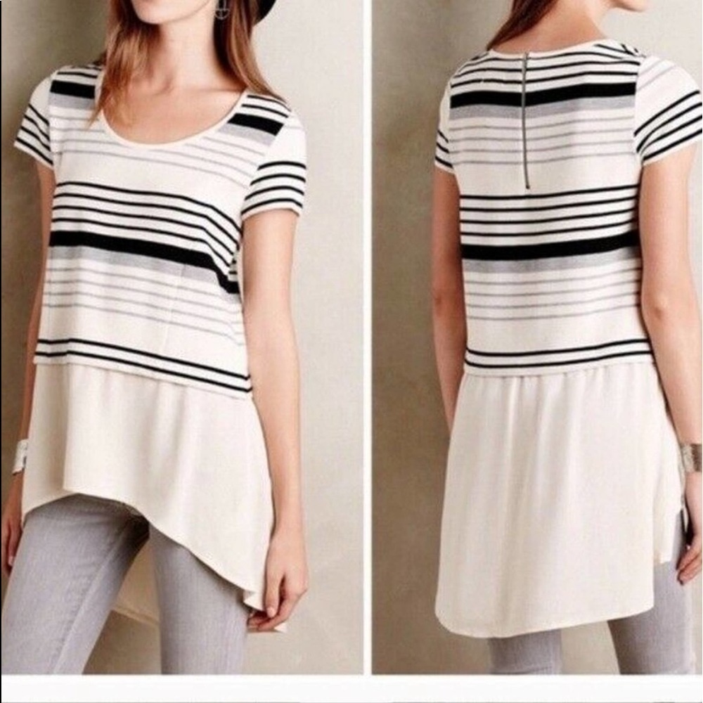 NWT Anthropologie Deletta Gradient Stripe Tunic Top Hi Lo Short Sleeves XS‎